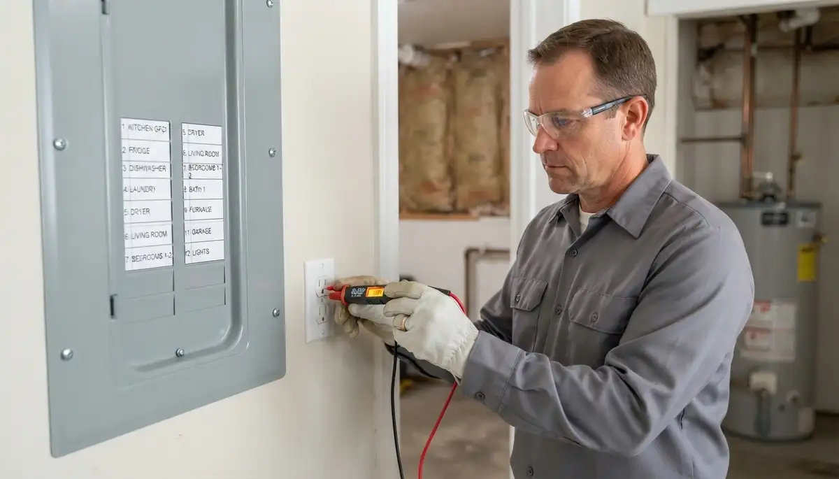 Electrician verifies circuits and labels breaker panel after an electrical panel upgrade in Ogden, UT