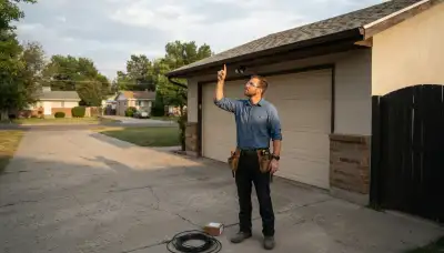 Electrician assesses driveway shadows for security light placement in Ogden, UT