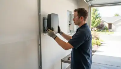 Electrician installing a Level 2 EV charger at a Brigham City, UT home