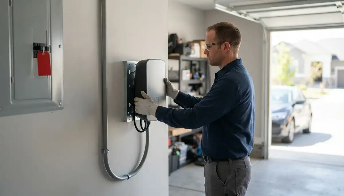 Level 2 EV charger installation with a dedicated circuit in an Ogden, UT garage