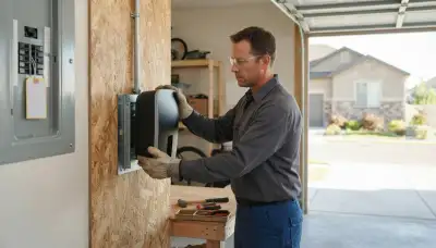 Wall-mounted EV charger installation in an Ogden, UT home garage by licensed electricians