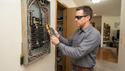 Electrician uses a clamp meter to assess residential panel load for an upgrade in Ogden, UT