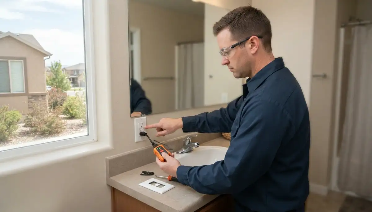 GFCI outlet providing ground-fault protection in an Ogden, UT bathroom wet area