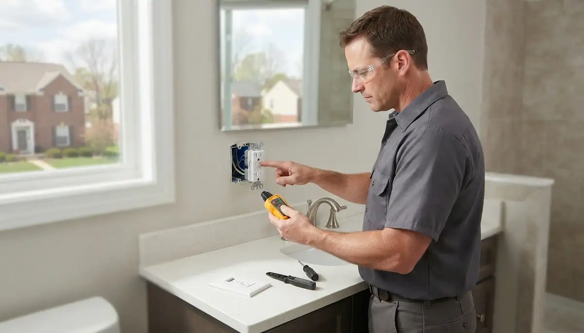 GFCI outlet installation provides ground-fault protection in an Ogden, UT bathroom