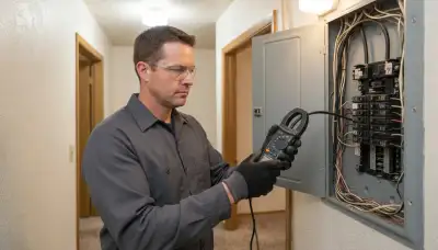 Ogden, UT electrician uses a clamp meter to assess panel capacity for a new electric heater circuit