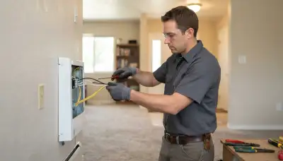 Electrician wiring a dedicated circuit for a wall-mounted heater in Ogden, UT