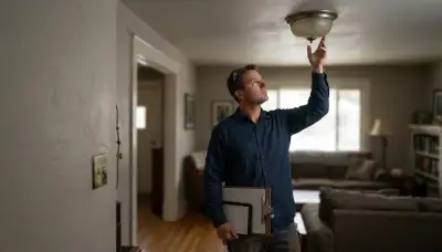 Electrician discusses ceiling fixture with homeowner during an Ogden, UT home lighting consultation