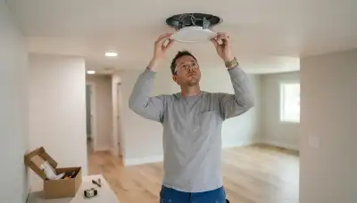 Electrician installing recessed lighting trim with spring clips in an Ogden, UT home ceiling