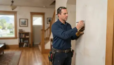 Electrician marking intercom station locations and cable routes in an Ogden, UT home