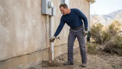 Ogden, UT electrician tracing a home's grounding conductor during a lightning surge protection assessment