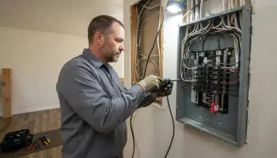 Electrician installing a new electrical panel load center during a panel upgrade in an Ogden, UT home