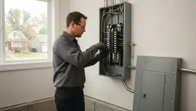 Electrician installs a modern electrical panel in an older Ogden, UT home