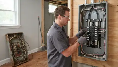 Electrician upgrading an older home's electrical panel in Clinton, UT