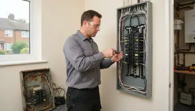 Electrician upgrading an older home's electrical panel to 200 amps in Croydon, UT