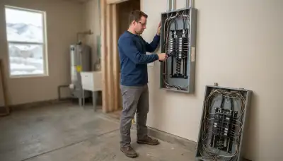 Electrician upgrading an older home's electrical panel to 200-amp service in Eden, UT