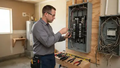 Electrician upgrading an older home's electrical panel to 200-amp service in Ogden, UT