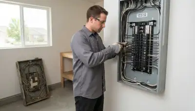 Electrician upgrading an older home’s electrical panel in Ogden, UT