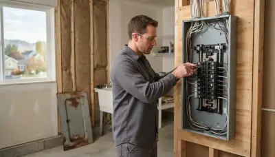 Electrician upgrading an older home's electrical panel to 200-amp service in Kaysville, UT