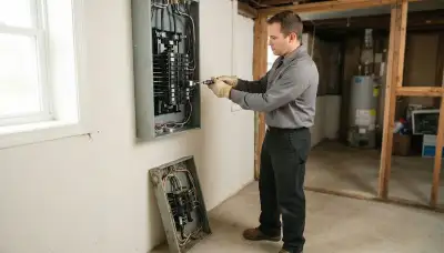 Electrician upgrading the electrical panel in an older Mantua, UT home