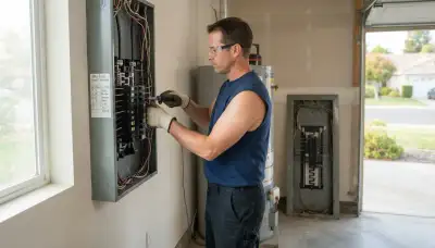 Electrician upgrading an older home's electrical panel from 100 to 200 amps in Paradise, UT