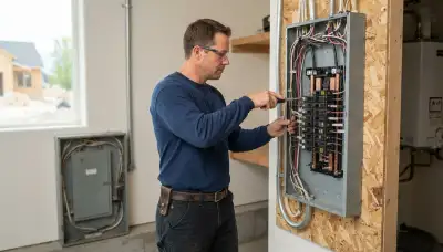 Electrician upgrading an older home's electrical panel to 200 amps in Roy, Utah