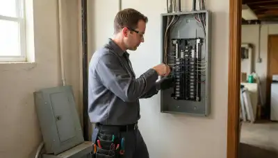Electrician upgrading an electrical panel in an older Willard, UT home