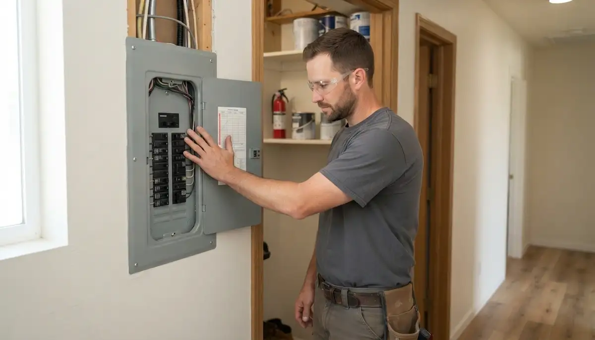 Ogden, UT electrician verifies a finished electrical panel during a project completion walkthrough