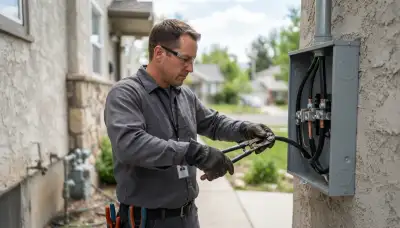 Electrician installing service conductors in a new meter base for an Ogden, UT home