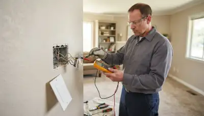 Electrician tests a failing wall switch with a multimeter during switch repair in Ogden, UT