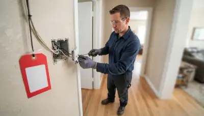 Electrician replacing a wall switch with secure wiring in an Ogden, UT home