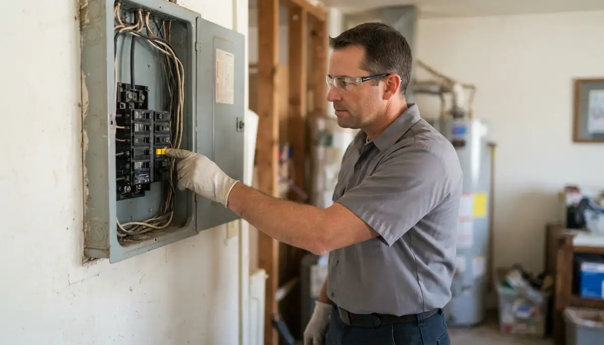 Ogden, UT electrician tests a newly installed GFCI breaker by pressing its test button