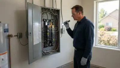 Electrician performing a whole-home electrical inspection in an Ogden, UT home